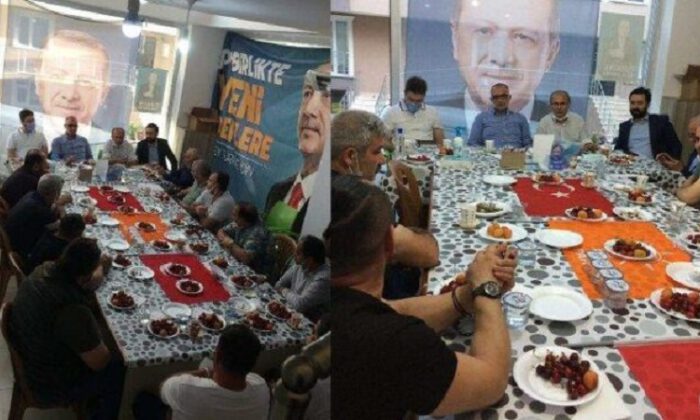 AKP’liler toplantıda Türk bayrağını sofra bezi yaptı